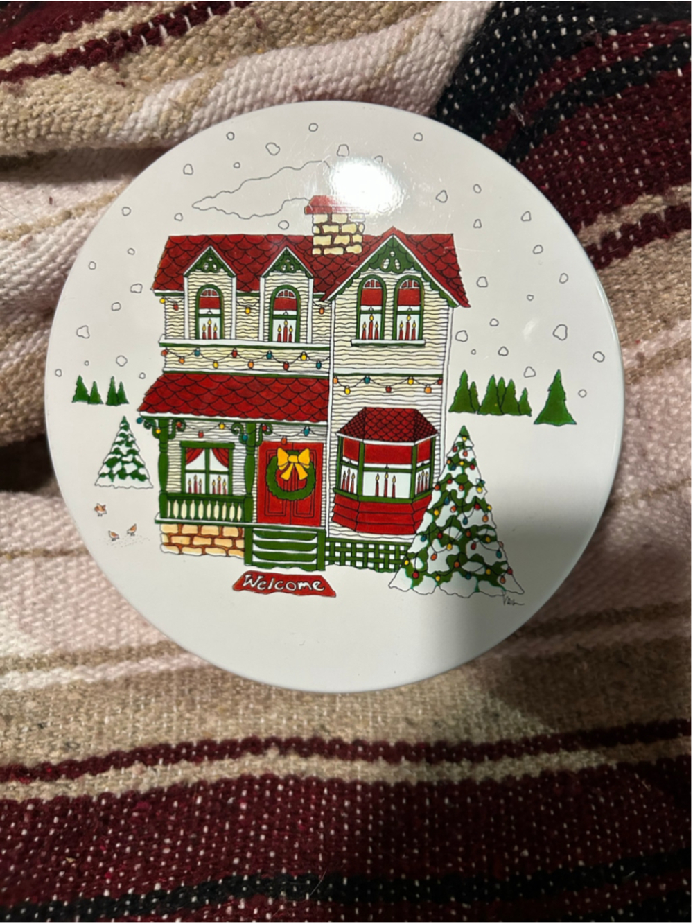 Unbranded Holiday Decor Christmas Tin One Size White Red